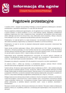 Komunikat ZNP Pogotowie protestacyjne 15.09.2022